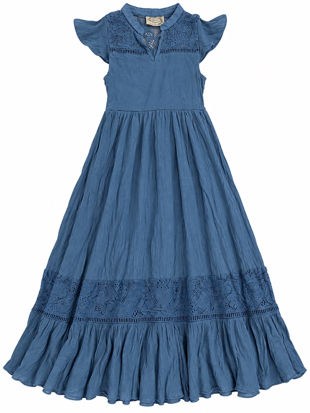 Mia Joy by Joyfolie Girls Dusty Blue Lace Boho Maxi Dress Size 6